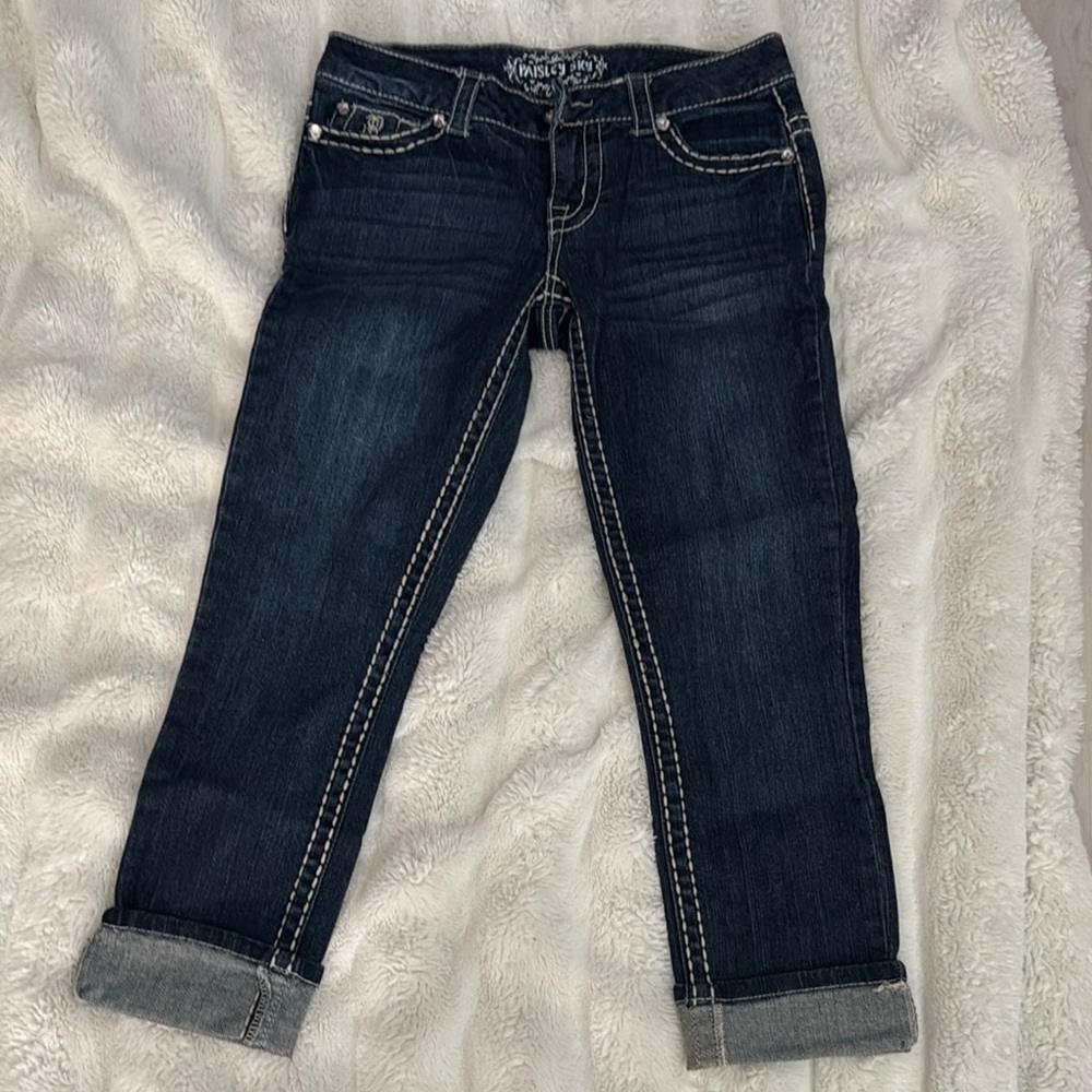 Paisley Sky Dark Blue Ankle Jeans